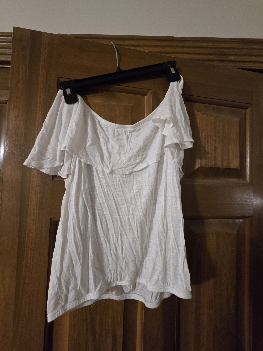 Women's White Off-Shoulder Ruffle Short Sleeve Top